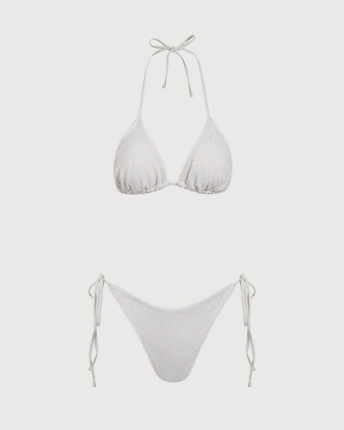 White Textured Triangle Bikini Set Product Image