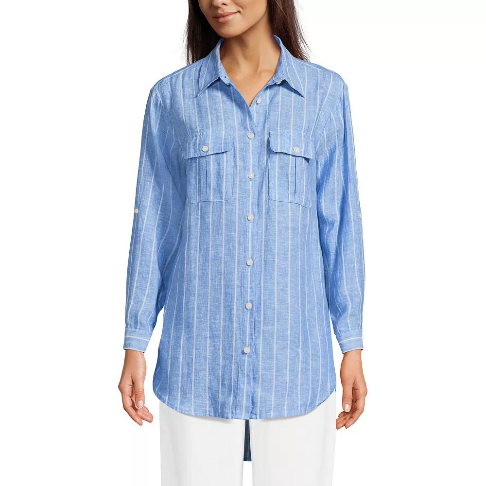 Women's Lands' End Linen Roll Sleeve Relaxed Tunic Top,  Product Image