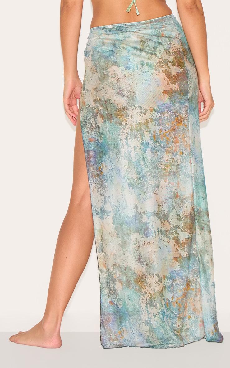 Green Mottled Print O Ring Detail Maxi Beach Skirt Product Image