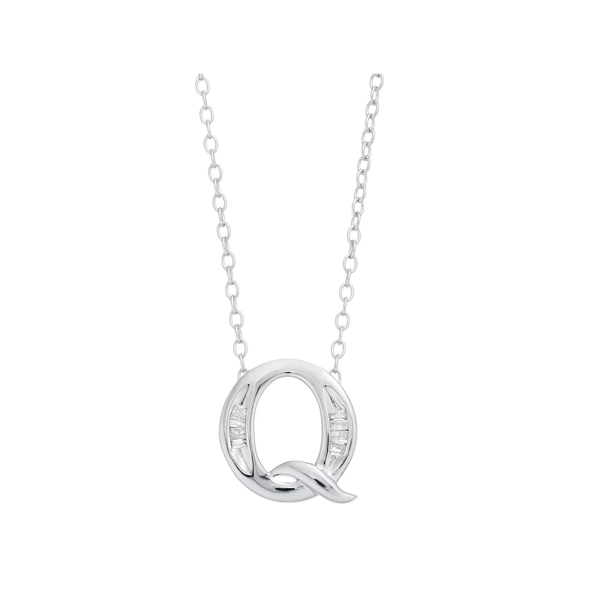 Sterling Silver Baguette Diamond Initial Pendant Necklace, Women's,  Product Image
