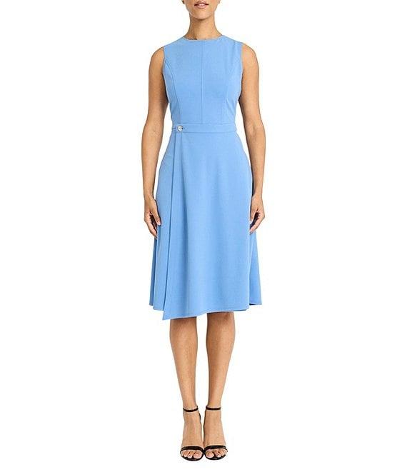 Maggy London Round Neck Sleeveless Crepe Midi Faux Wrap Dress Product Image