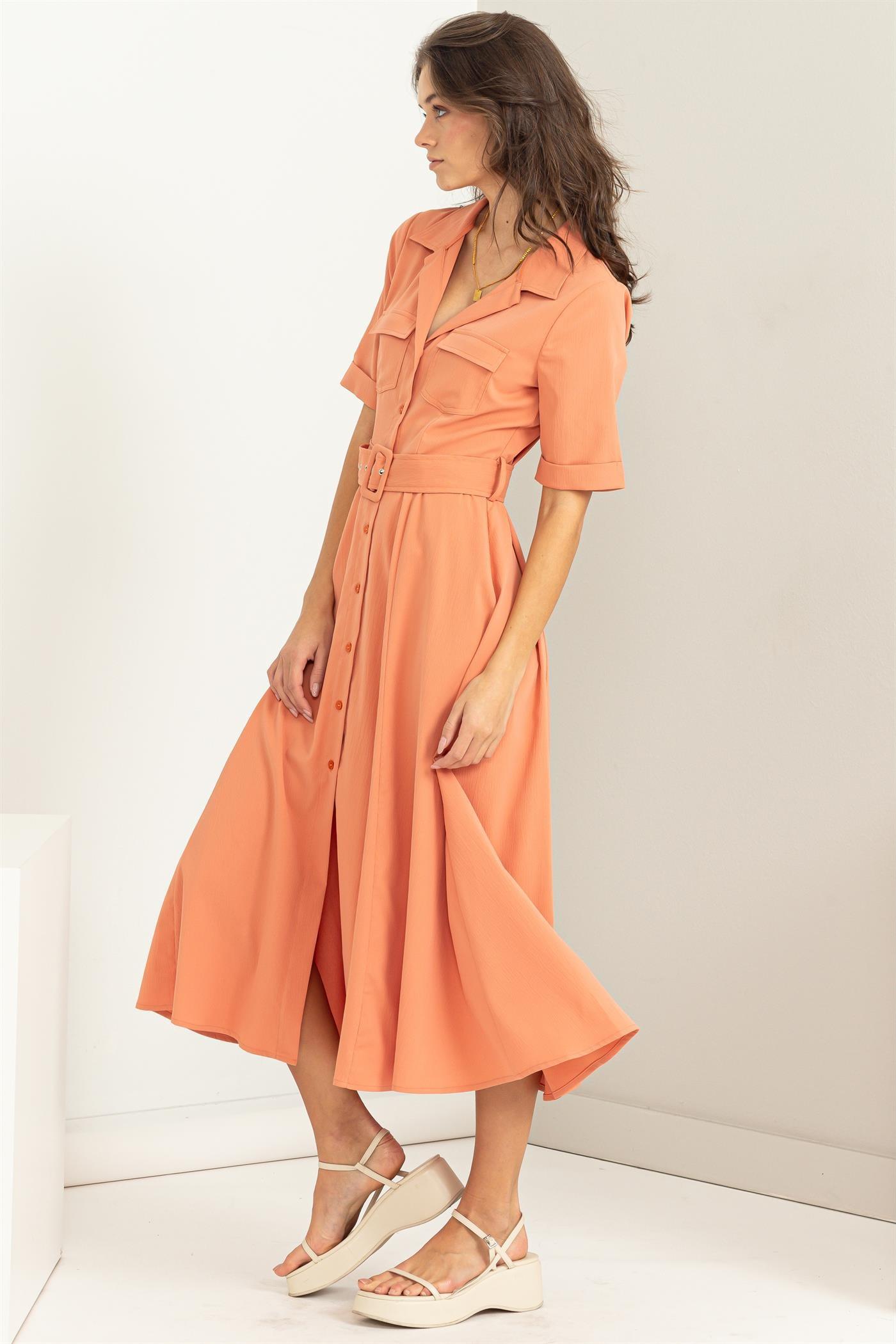 Flare Papaya Shirt Buttons Dress Product Image