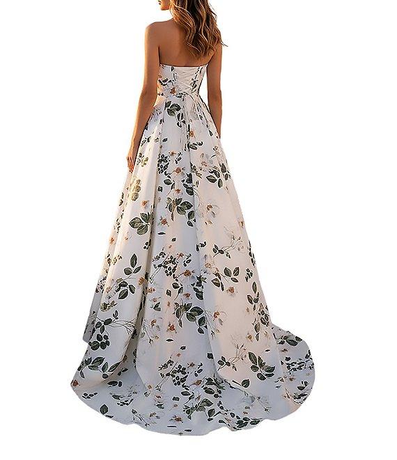 Terani Couture Floral Satin Print Sweetheart Neck A Line Gown Product Image