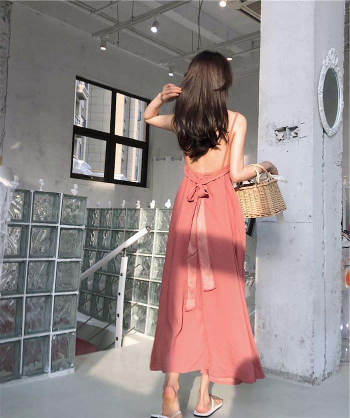 Spaghetti Strap Plain Open Back Maxi Sundress Product Image
