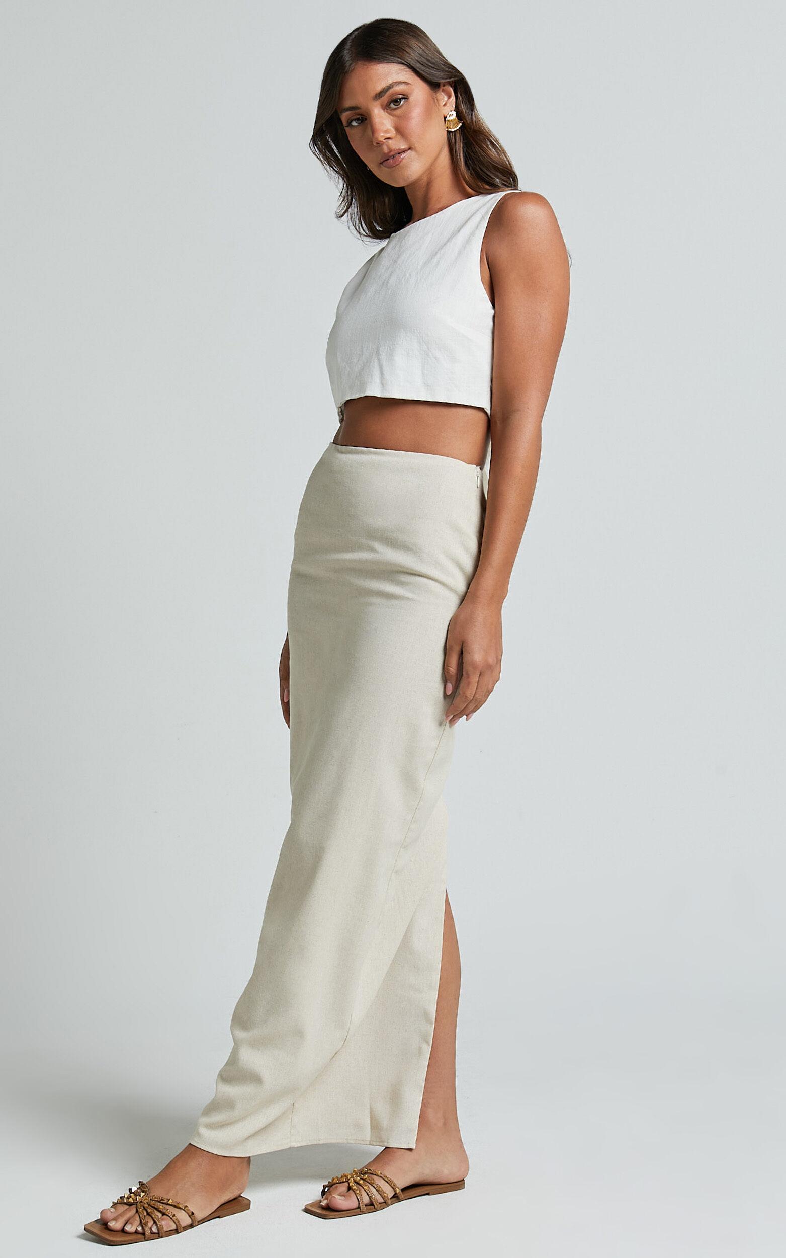 Vance Maxi Skirt - Linen Back Split Skirt in Oat Product Image
