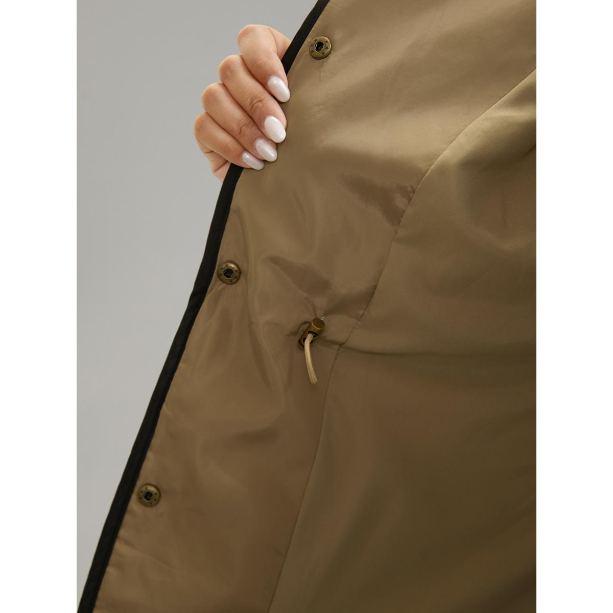 Plus Size Contrast Trim Drawstring Quilted Padded Jacket Women Bronze Lined Pocket Dailywear Jackets BloomChic 28/5X Product Image