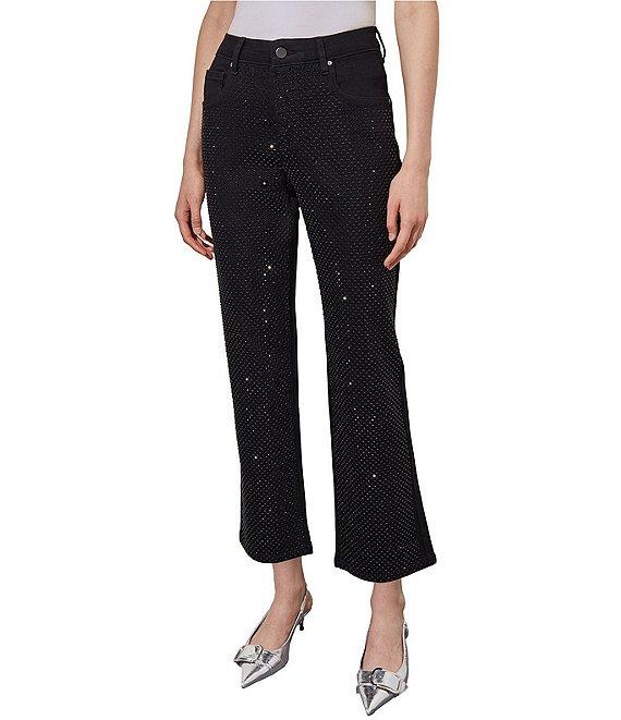 Ming Wang Stretch Denim Crystal Stud Front Detail Flared-Leg Ankle Jeans Product Image