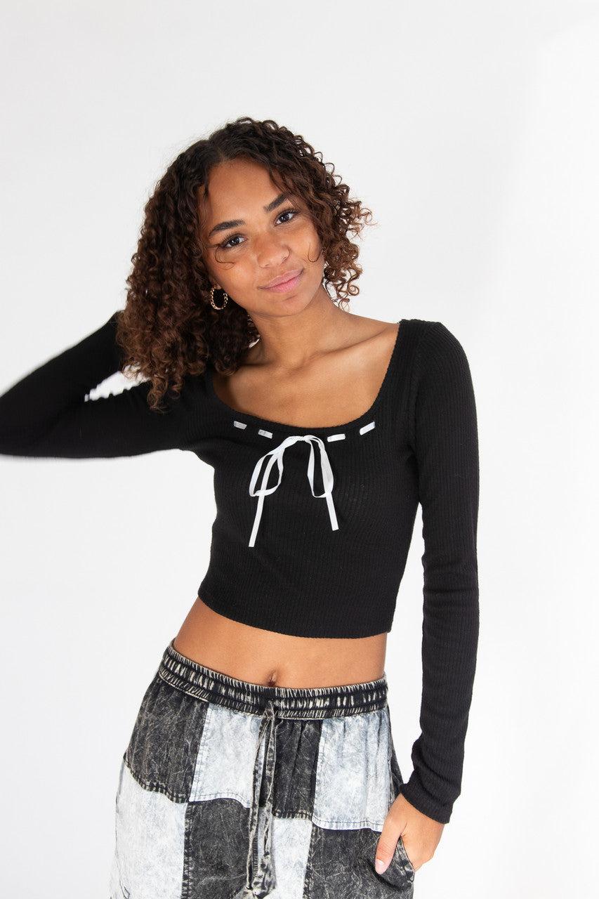 Long Sleeve Ribbon Bow Top Product Image