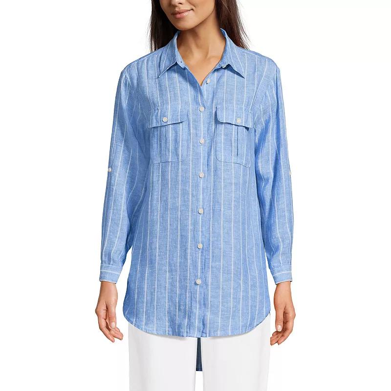 Women's Lands' End Linen Roll Sleeve Relaxed Tunic Top,  Product Image