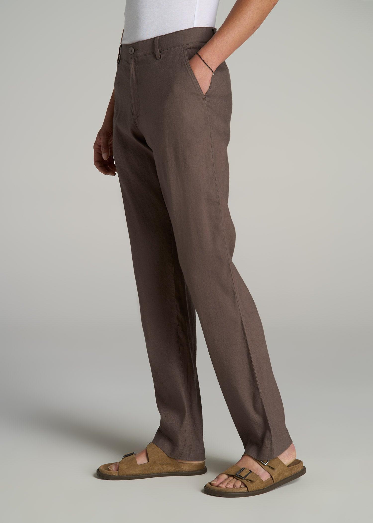 Garment Dyed Linen Casual Pants for Tall Men in Washed Brown Male Product Image