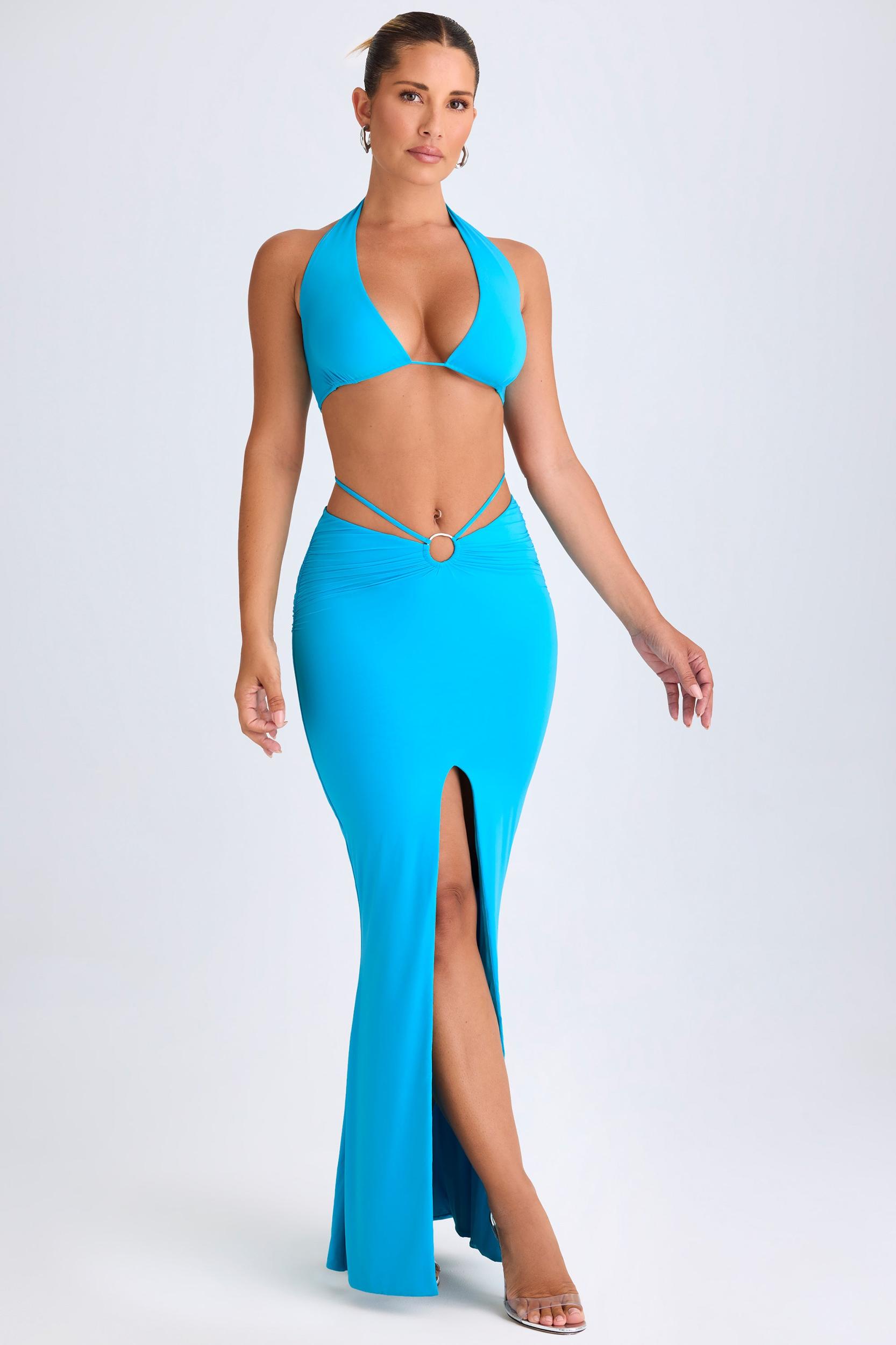 Hardware-Detail Mid-Rise Maxi Skirt in Aqua Blue Product Image