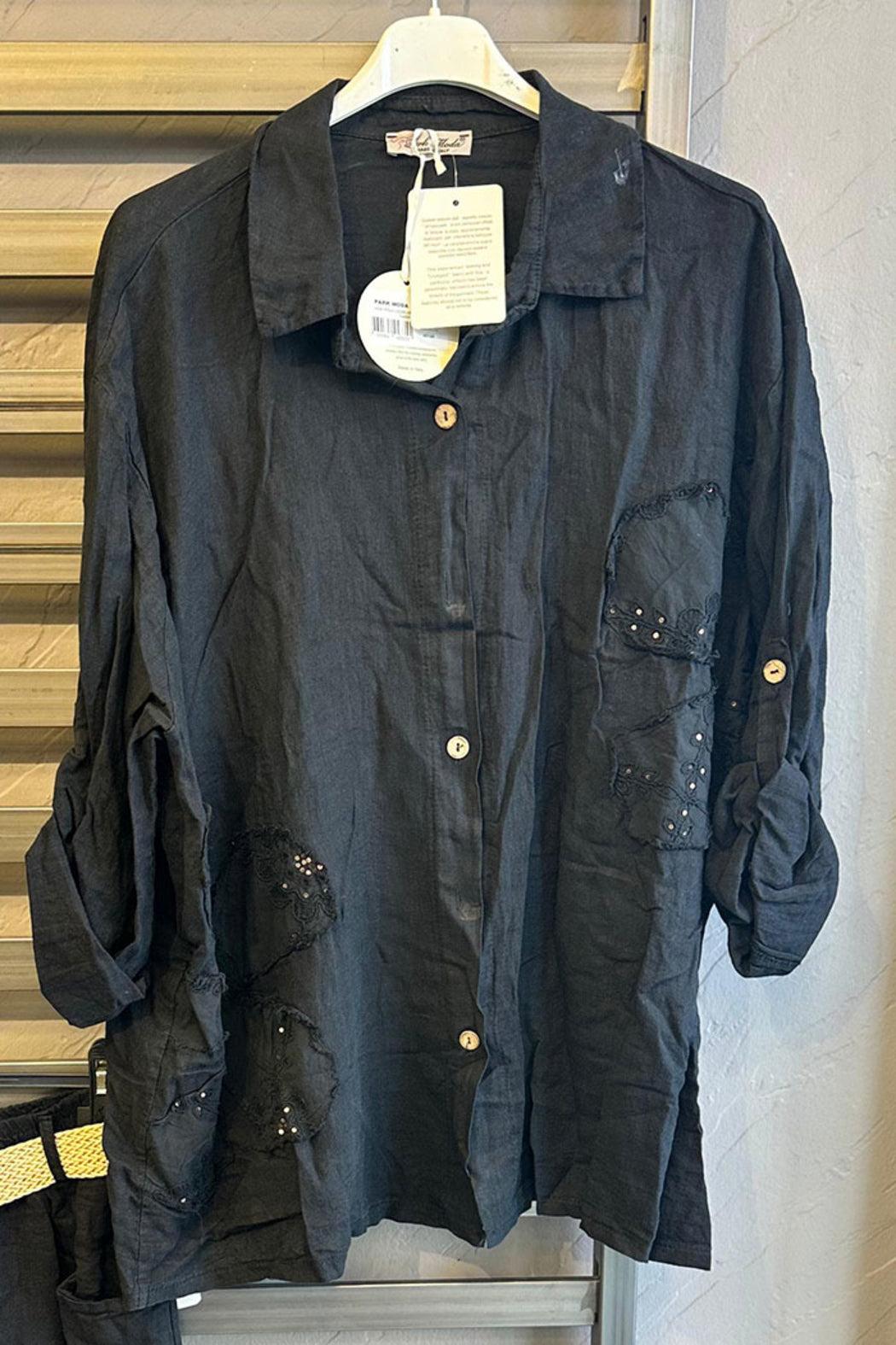 Sequin Flower Applique Linen Top Product Image