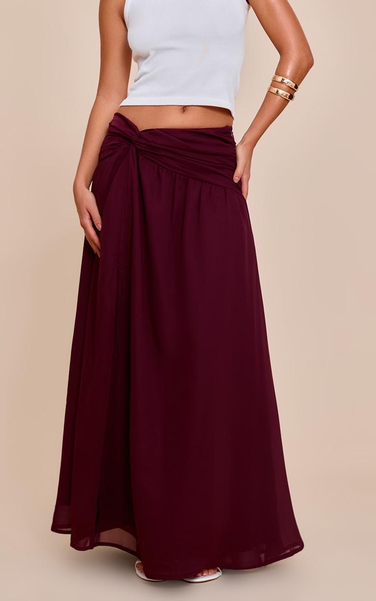 Wine Twist Front Thigh Split Maxi Skirt Product Image