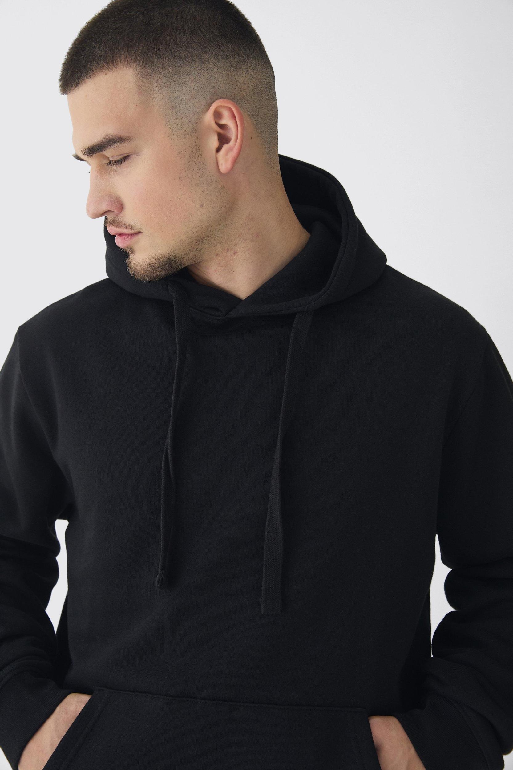 Tall Regular Fit Hoodie in Black | boohooMAN USA Product Image