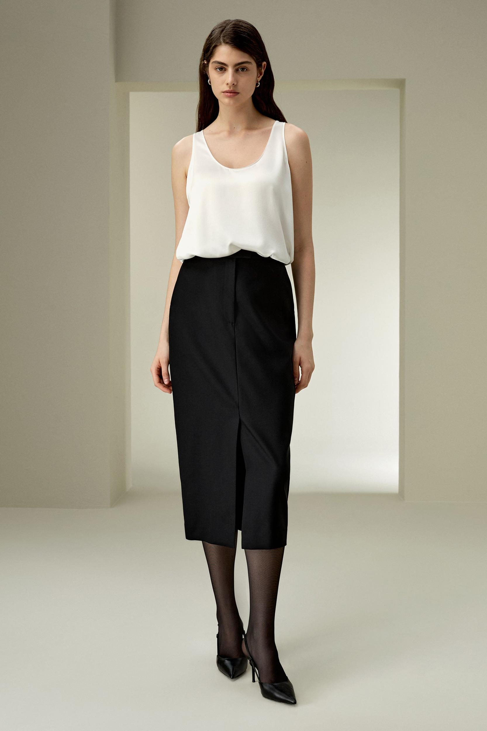 LILYSILK Wool Skirt - Female - Black Silk and Wool - Delicate Elastic Back Waist Skirt 6 Product Image