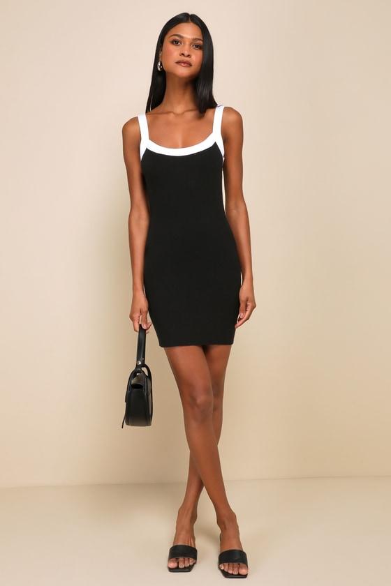 Effortless Influence Black Ribbed Color Block Mini Sweater Dress Product Image