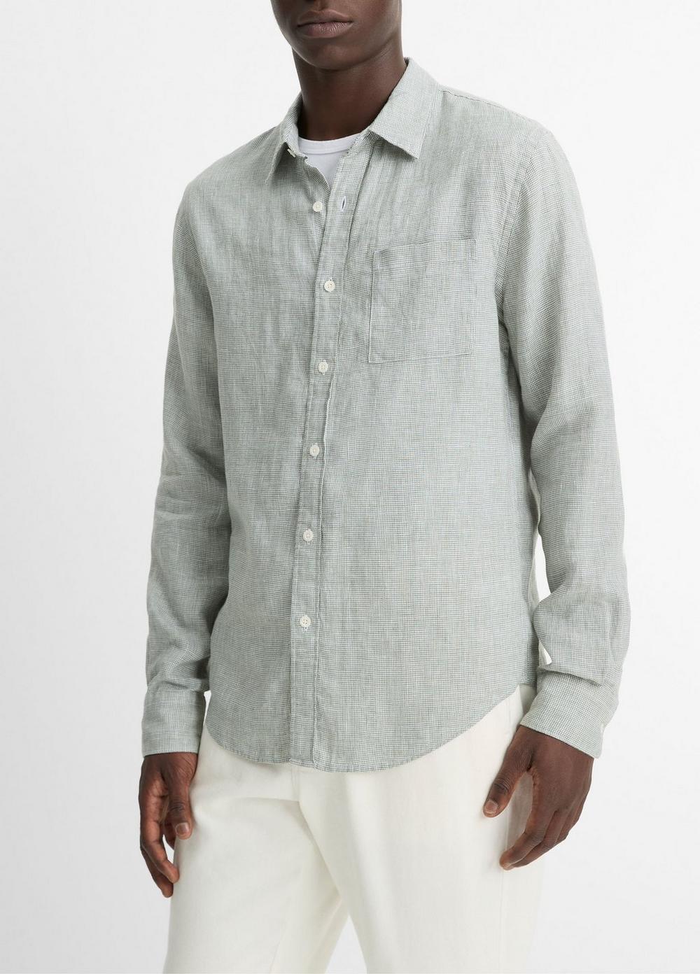 Houndstooth Linen Button-Front Shirt Product Image