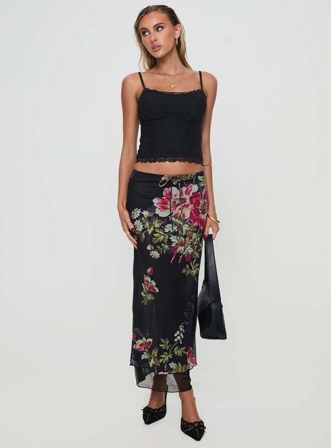 Paganio Maxi Skirt Black Floral Product Image