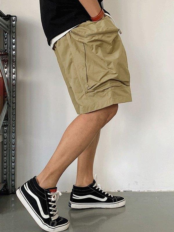 Men's Buckle Strap Khaki Cargo Shorts Product Image