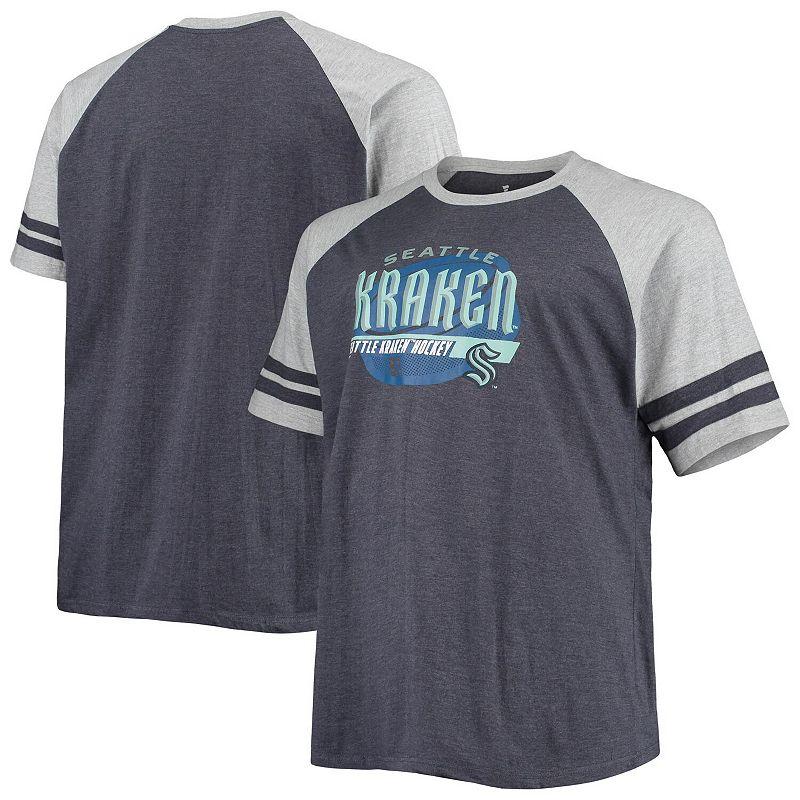 Men's Heathered Deep Sea Blue Seattle Kraken Big & Tall Raglan T-Shirt,  Product Image