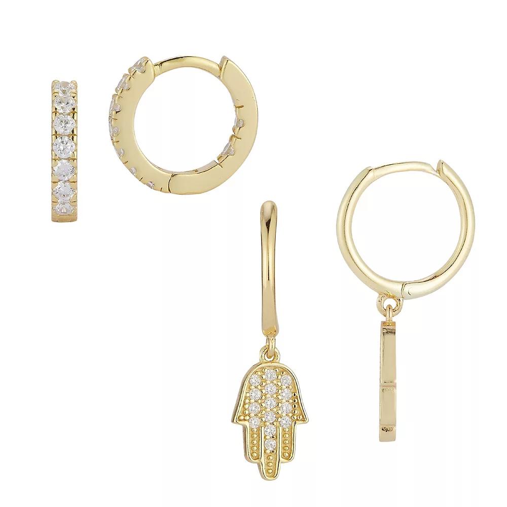 Sunkissed Sterling Cubic Zirconia Hamsa Hoop Drop Earring Duo Set, Women's, Gold Tone Product Image
