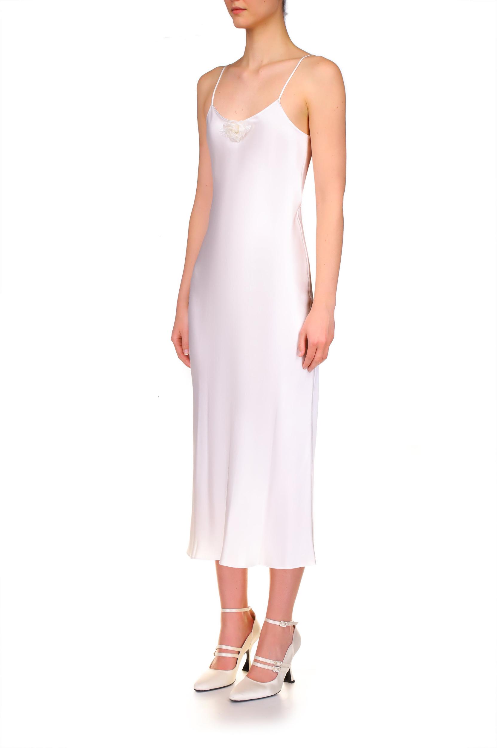 Off White Silk Satin Bias Slip With Silk Flower Product Image