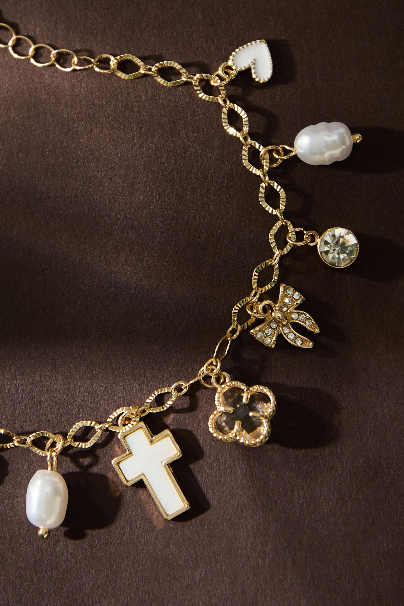 Cross Pearl Charm Bracelet Product Image