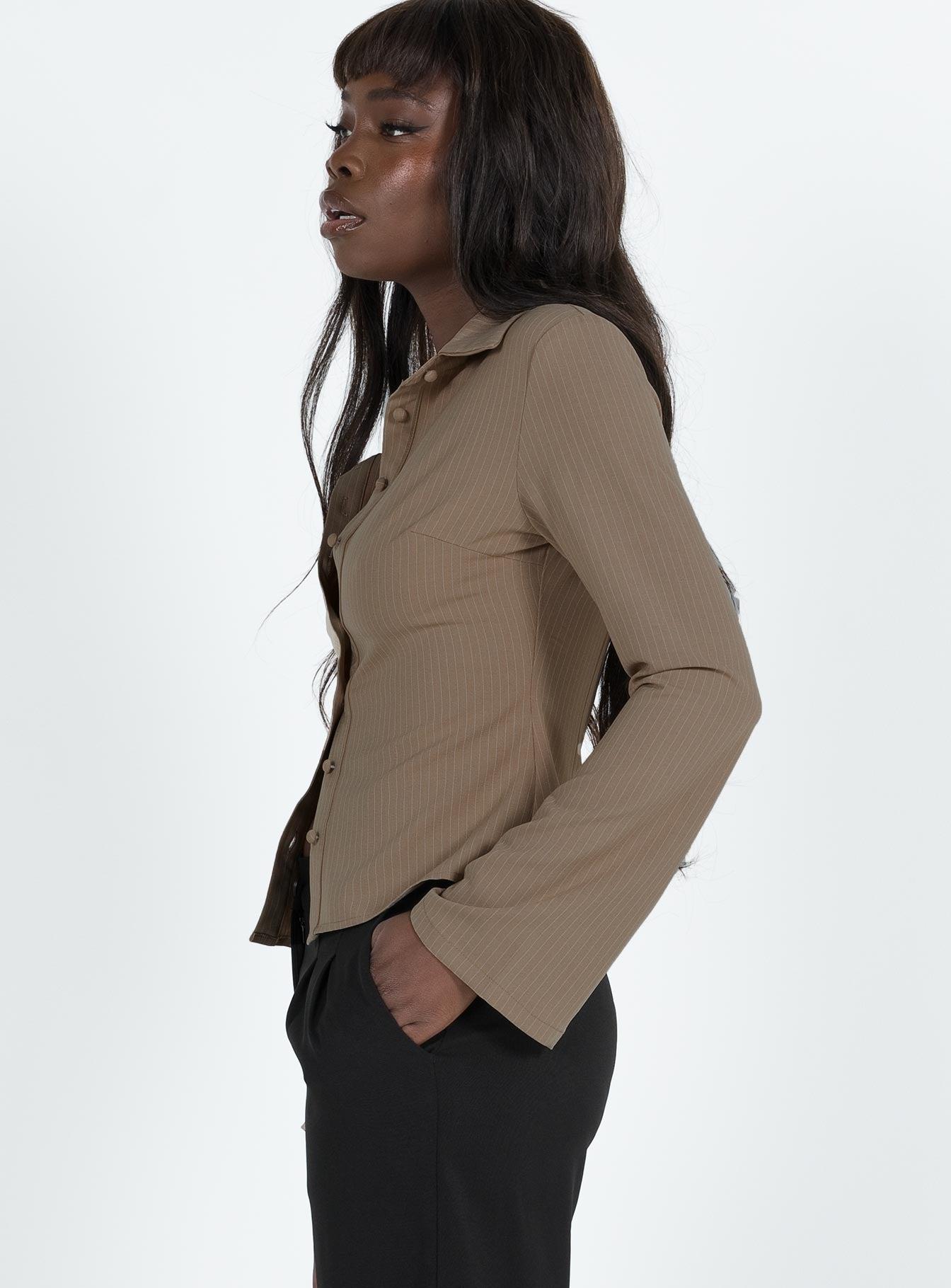 Anni Pinstripe Shirt Beige Product Image