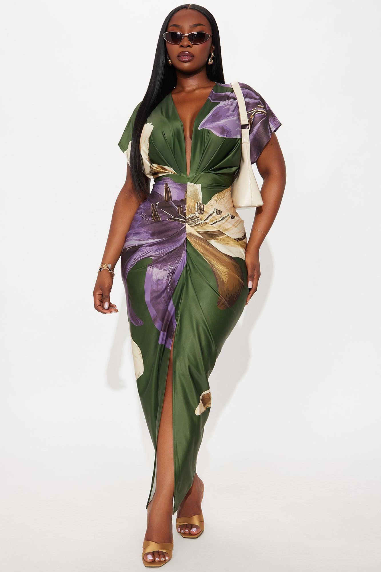 Kamryn Short Sleeve Maxi Dress - Olive/combo Female Product Image