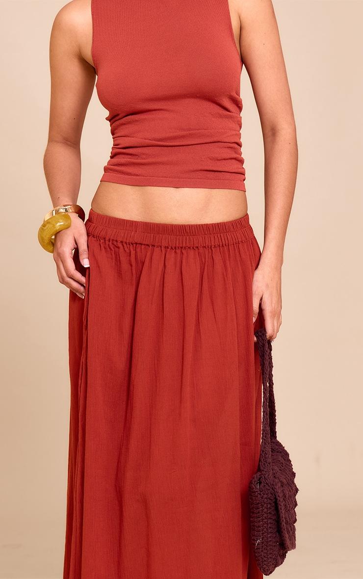 Rust Cotton Cheesecloth Elasticated Waist Maxi Skirt Product Image