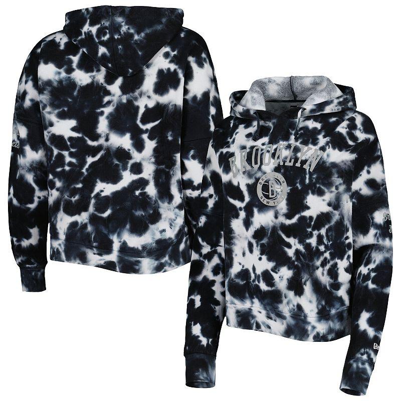 Women's New Era Black Brooklyn Nets Brushed Cotton Tie-Dye Pullover Hoodie, Size: Large Product Image