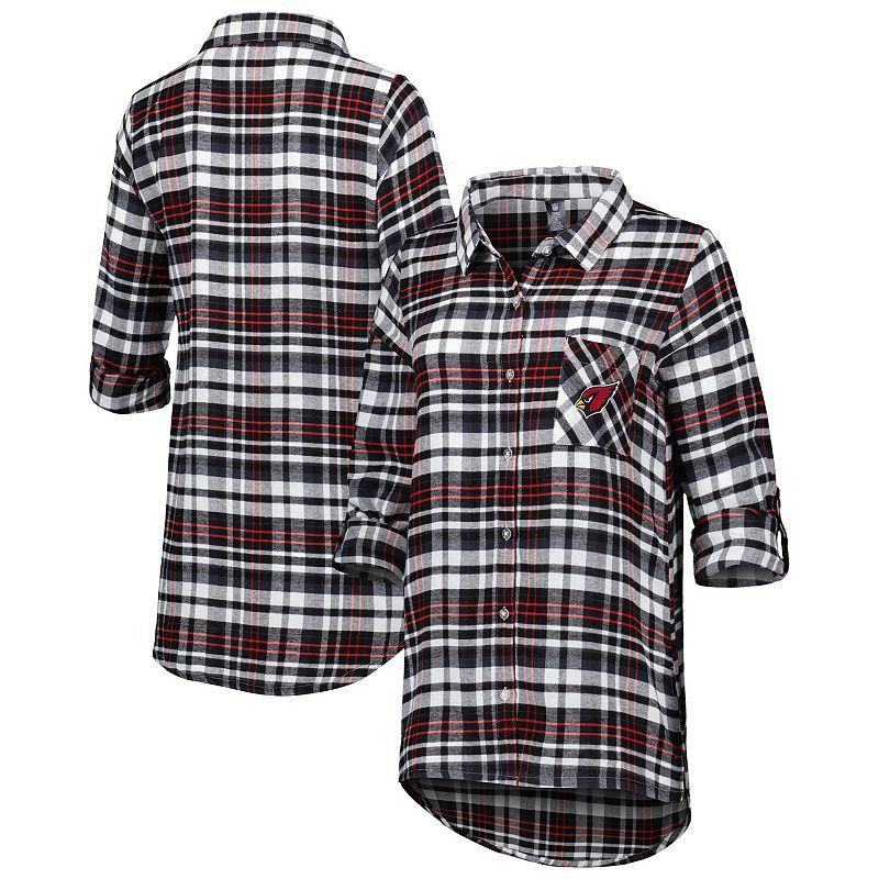 Women's Concepts Sport Black Arizona Cardinals Mainstay Plaid Full-Button Long Sleeve Nightshirt,  Product Image