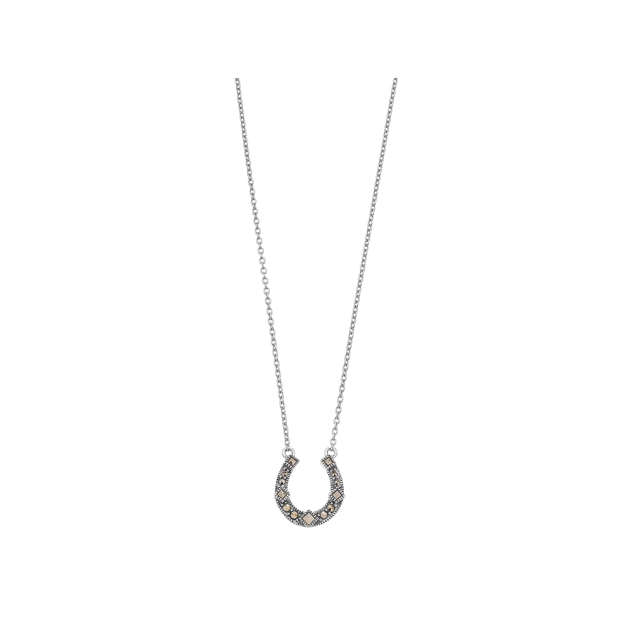 Lavish by TJM Sterling Silver Marcasite Lucky Horse Shoe Pendant Necklace, Women's, Size: 18" Product Image