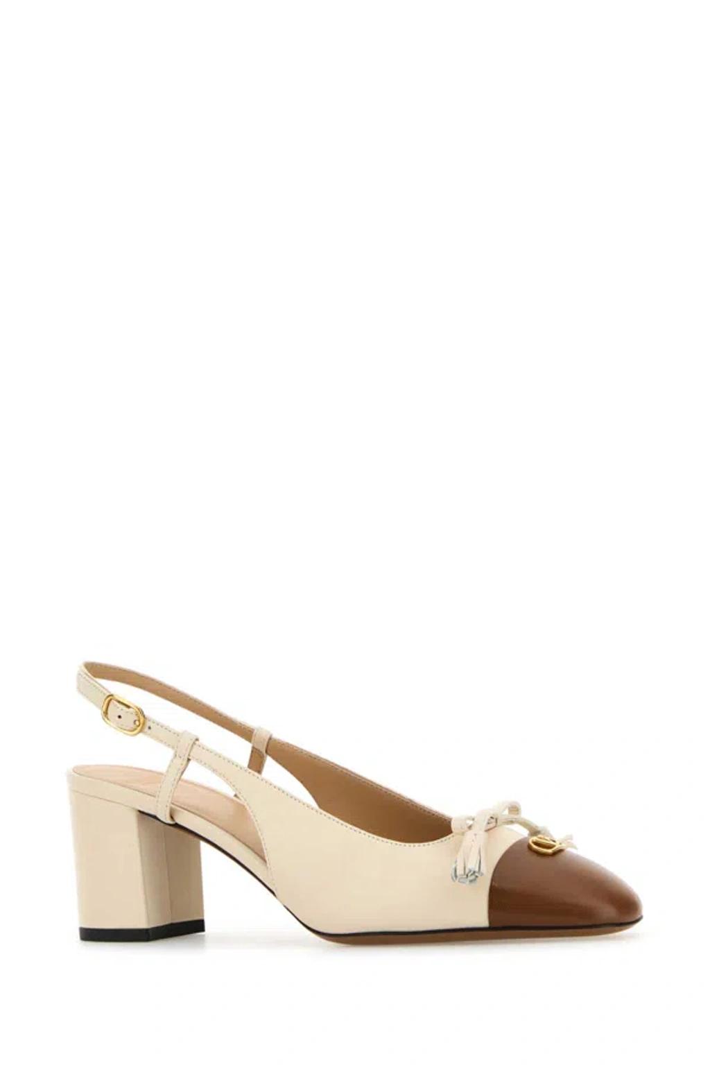 VALENTINO GARAVANI Leather Vlogo Signature Pumps With Slingback Strap In Neutral Product Image