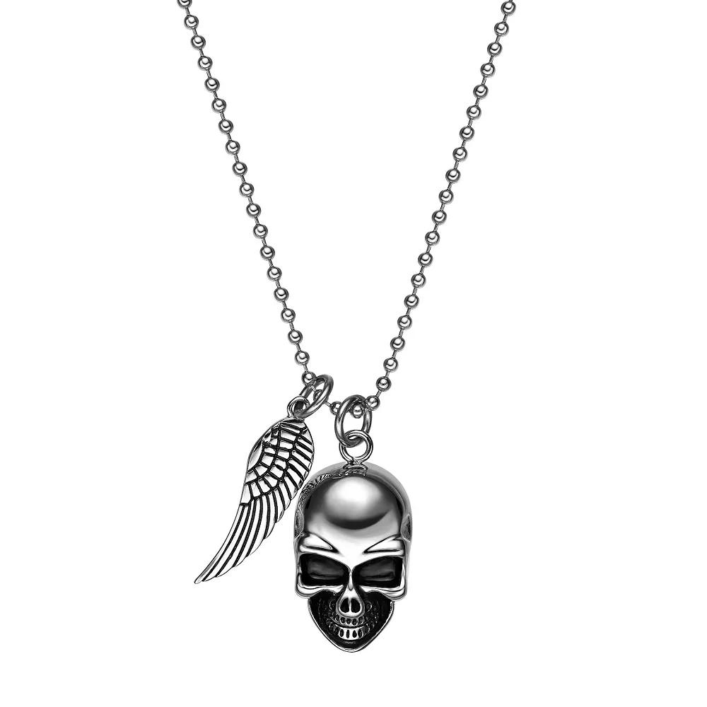 Men's LYNX Black ion-Plated Stainless Steel Skull & Wing Pendant Necklace, Size: 24" Product Image