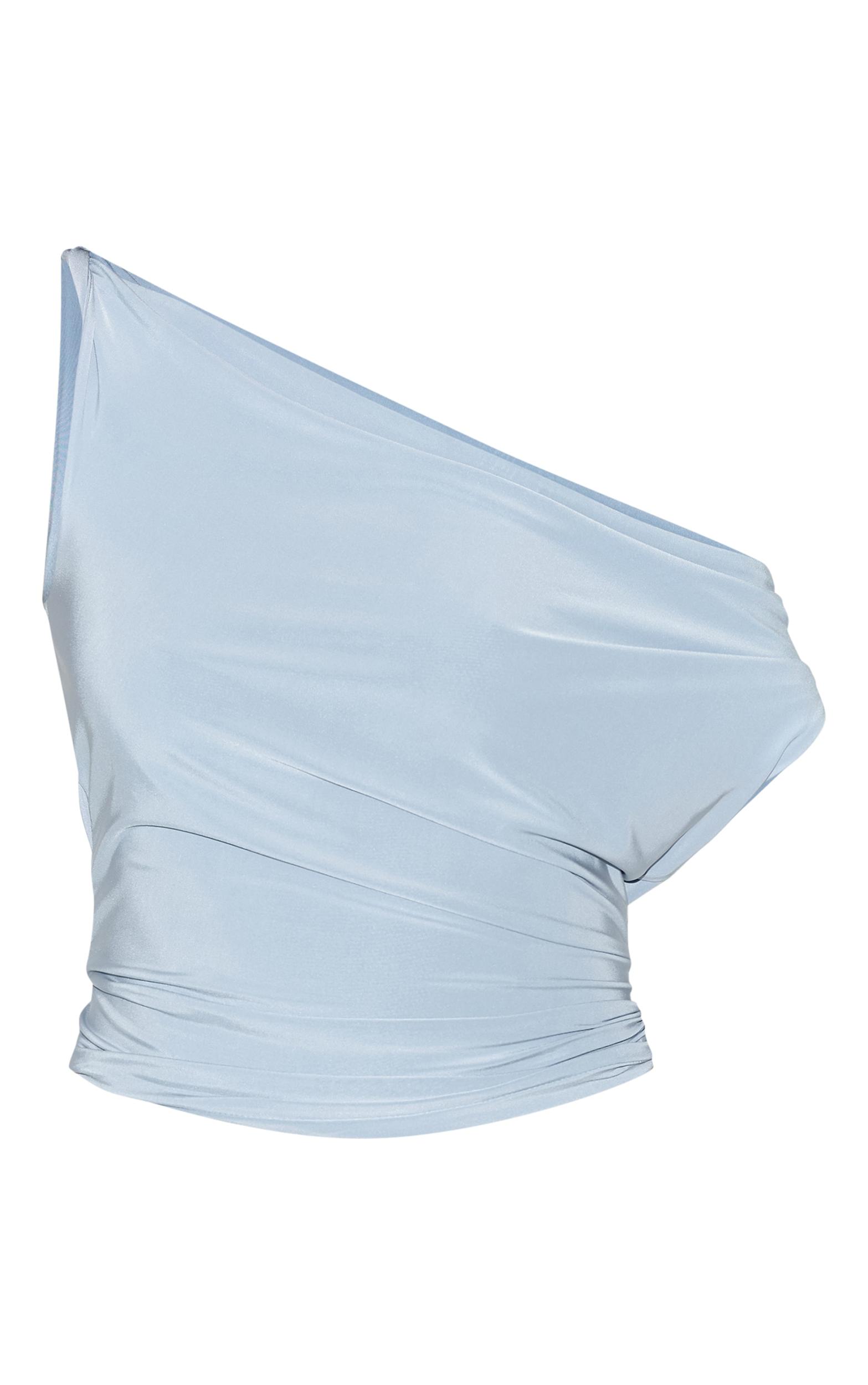 Sky Blue Double Layer Slinky Twist Arm Cowl Long Top Product Image