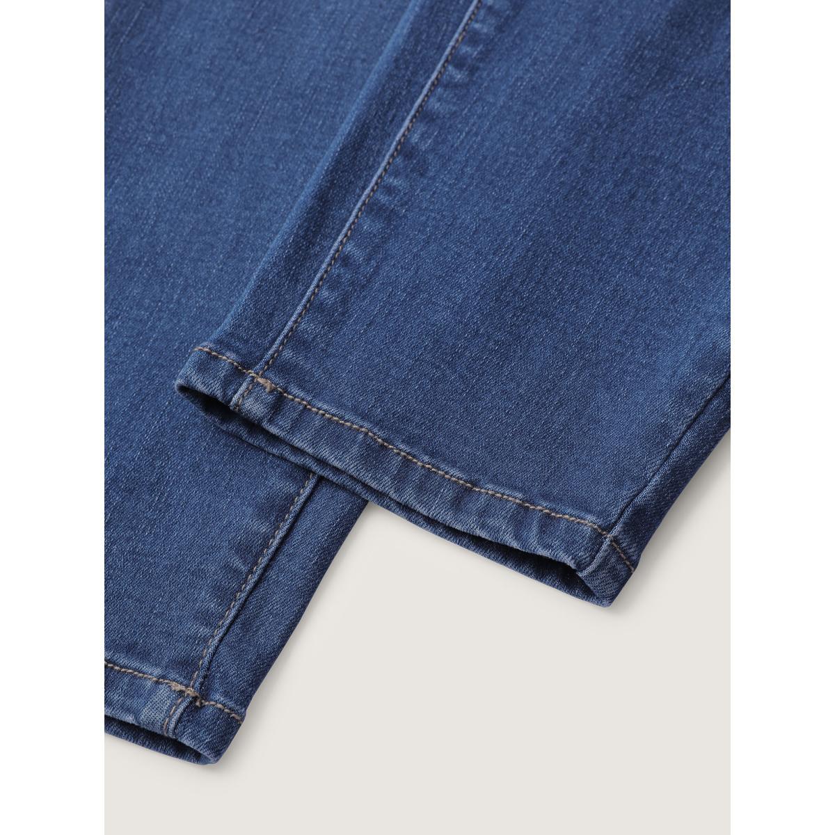 Plus Size Supersoft Stretchy Waist Skinny-Fit Jeans Women Denimlightblue Leisure Topstitching High stretch Slanted pocket Jeans BloomChic 22/3X Product Image