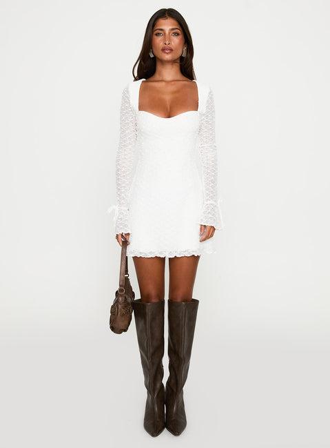 Dalzine Long Sleeve Mini Dress White Product Image
