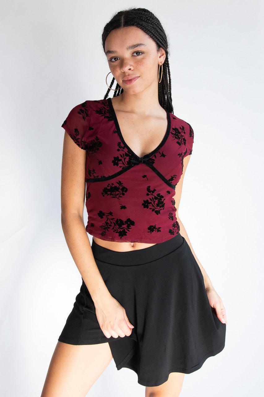 Velvet Floral Mesh Top Product Image