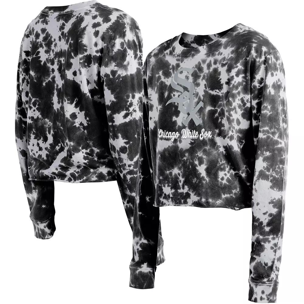 Women's New Era Black Chicago White Sox Tie-Dye Cropped Long Sleeve T-Shirt, Size: Large Product Image