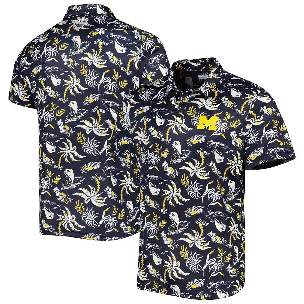 Men's Columbia Navy Michigan Wolverines Super Terminal Tackle Omni-Shade Polo,  Product Image