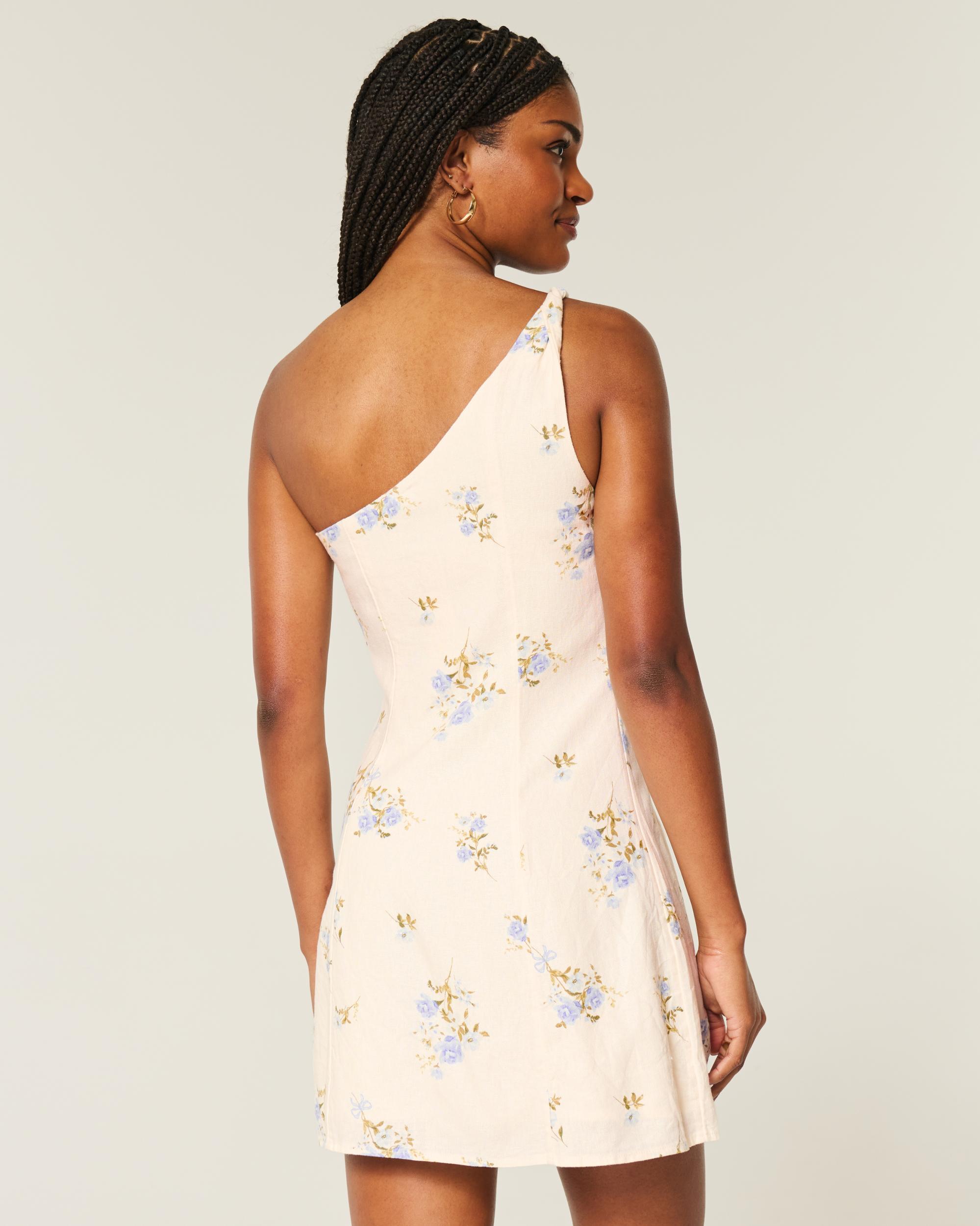 Linen-Blend Asymmetrical Mini Dress Product Image