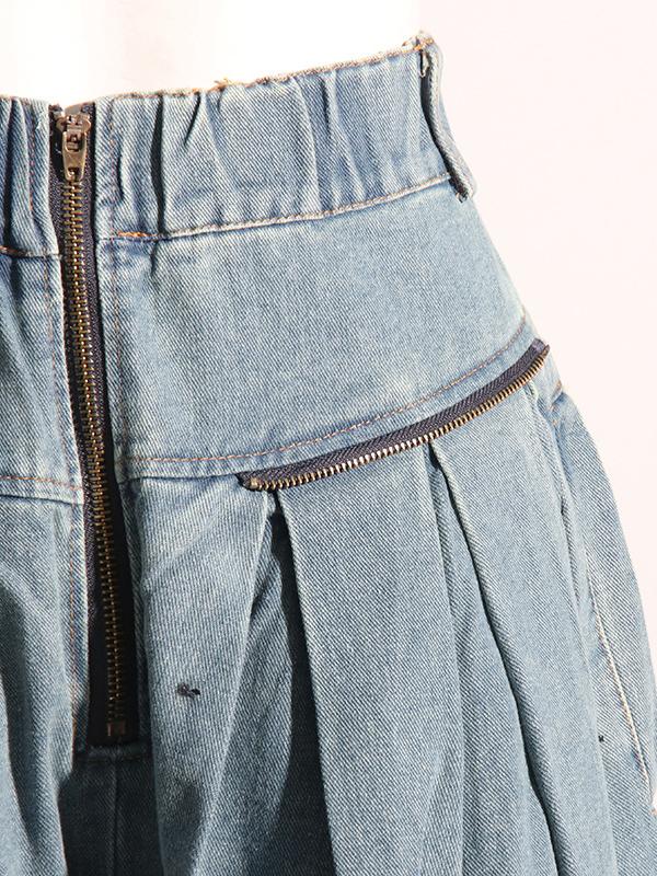 Loose Wide Leg Pleated Pockets Split-Joint Zipper Jean Pants Bottoms Product Image