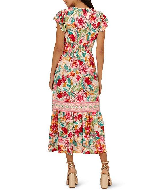 Adrianna by Adrianna Papell Floral V-Neckline Flutter Cap Sleeve Midi Dress Product Image