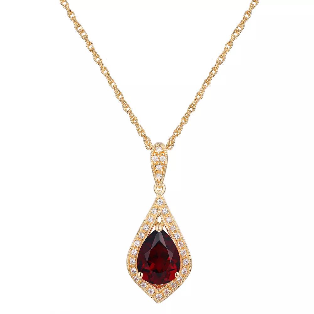 14k Gold Over Sterling Silver Gemstone With Lab-Created White Sapphire Accents Pendant Necklace, Women's, Size: 18", Genuine Red Product Image