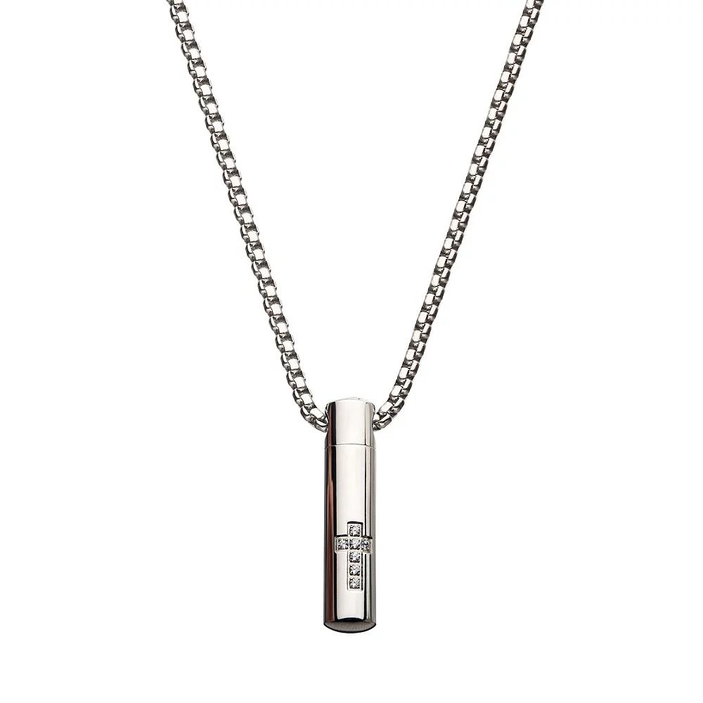 Men's Stainless Steel Cubic Zirconia Accent Cross Pendant Necklace, Size: 22", Silver Tone Product Image