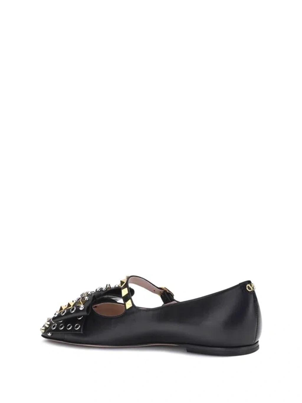 VALENTINO GARAVANI Mary-jane Bowow Ballerina In Kidskin With Studs Woman Black 35 In Multi Product Image
