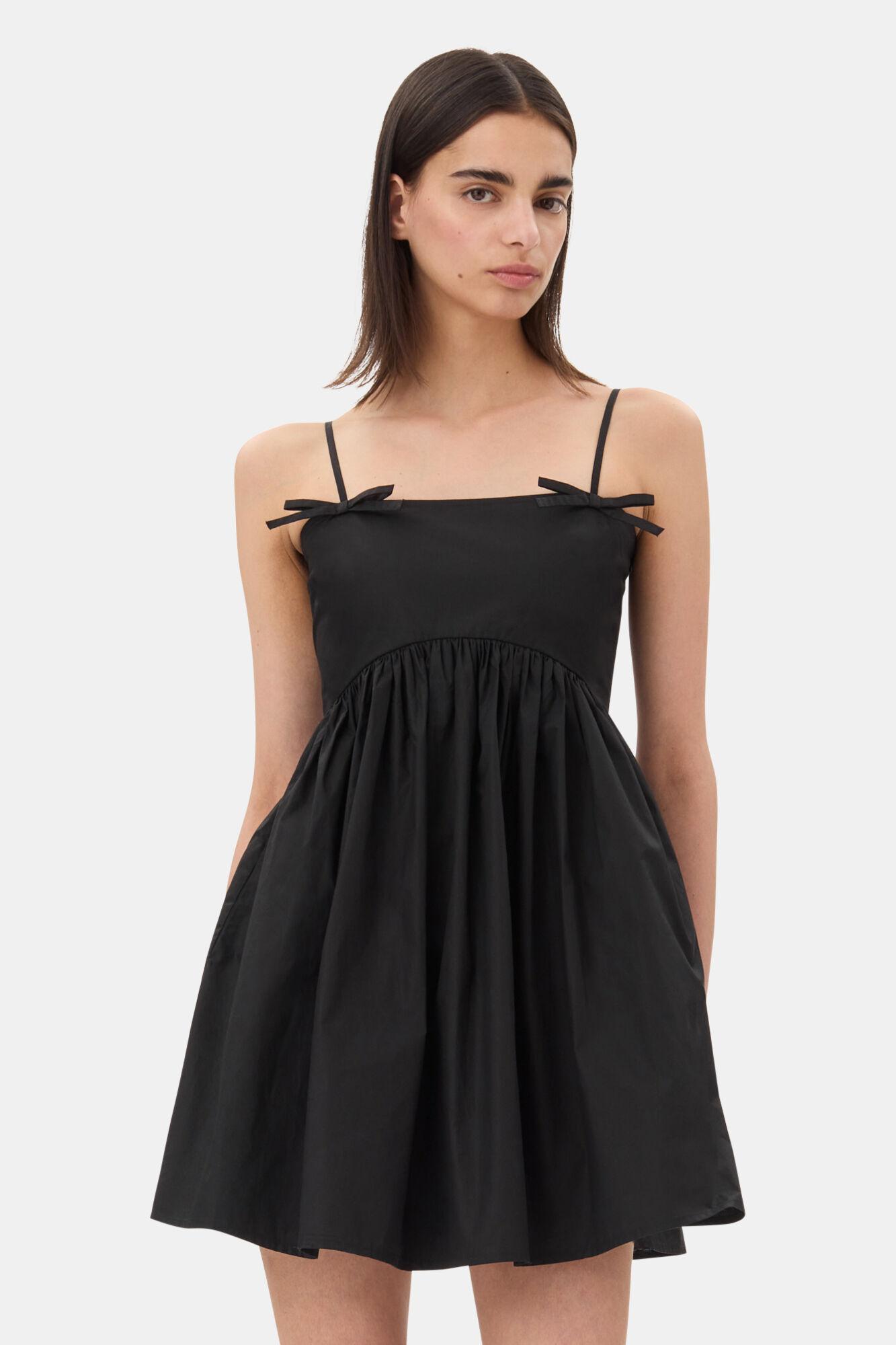 Black Cotton Poplin Strap Dress Product Image