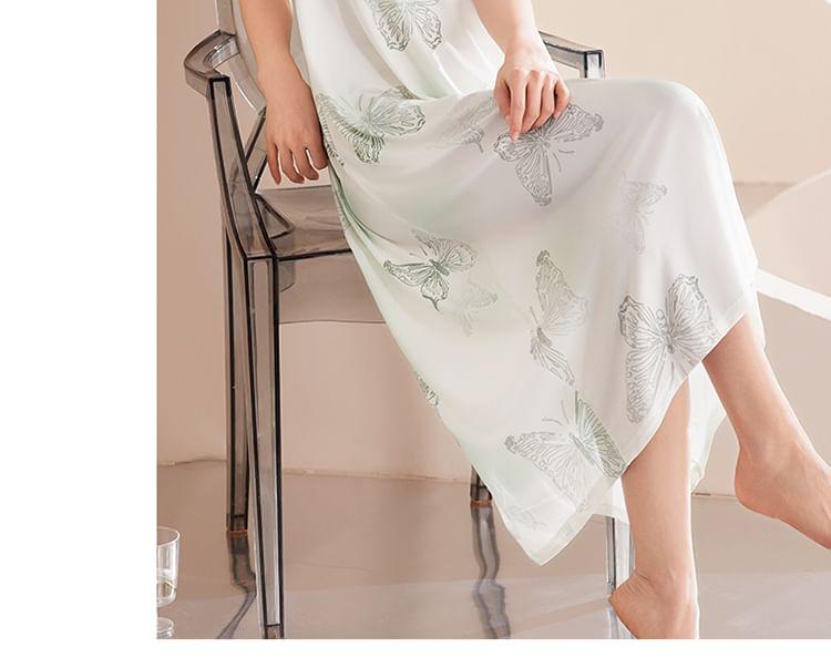 Spaghetti Strap Padded Butterfly Print Midi Pajama Dress Product Image