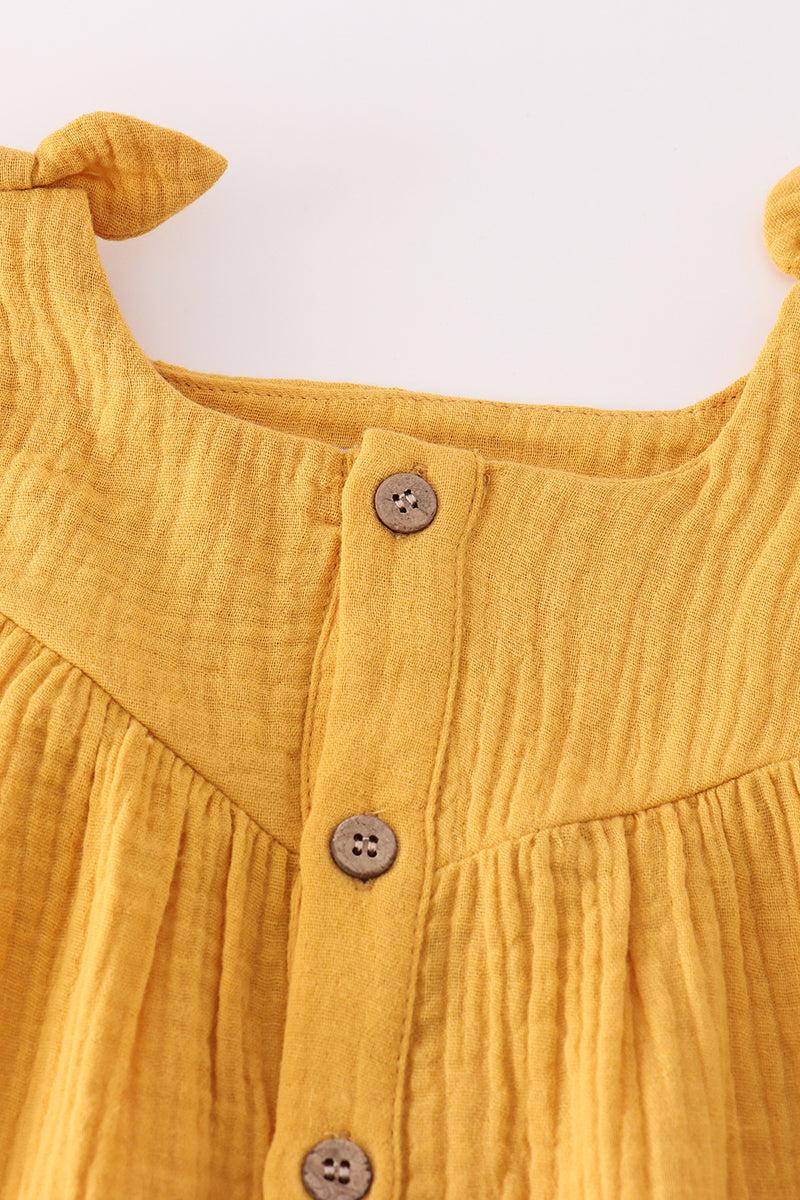 Premium Yellow muslin bow shorts set Product Image